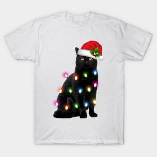 Black Cat Christmas Lights Funny Cat Christmas T-Shirt